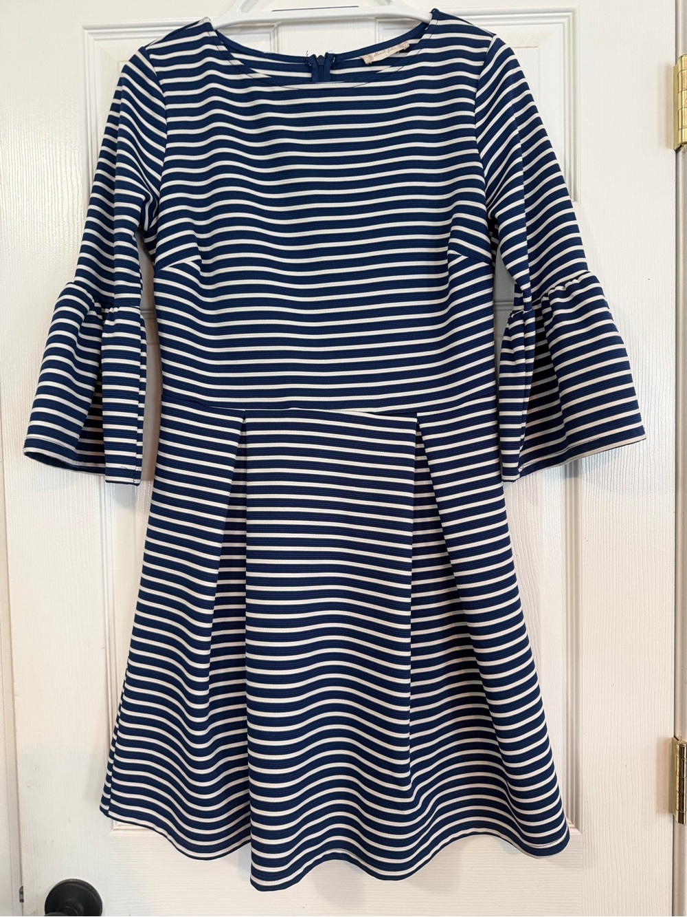 Altar'd State Navy and White Stripe Bell-Sleeve Fit-and-Flare Dress